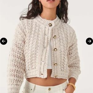 ba&sh Cream Knit Button-Up Cardigan novela white beige sweater buttons chunky